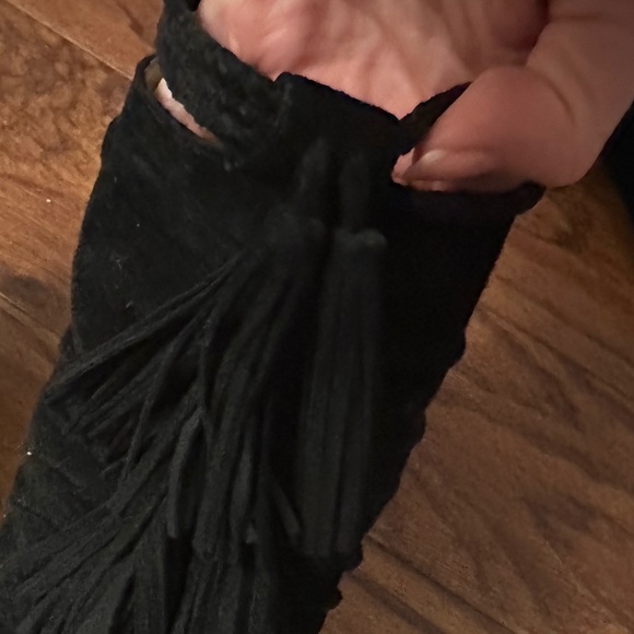 JIMMY CHOO Black Suede Ankle Bootie Pumps w/ Fringe Tassels - Picture 3 of 6